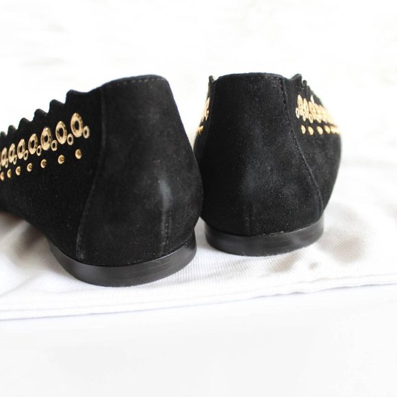 NWT Chloé Black Suede Scalloped Gold Studded Ballet Flat - Picture 11 of 16